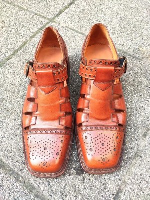 square toe semi-brogue handmade sandals (5)